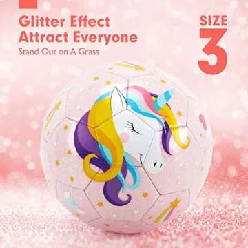 hahaland Size 3 Soccer Ball for Kids with Pump & Mesh Bag - Glitter Unicorns Soccer Ball Gifts for G...