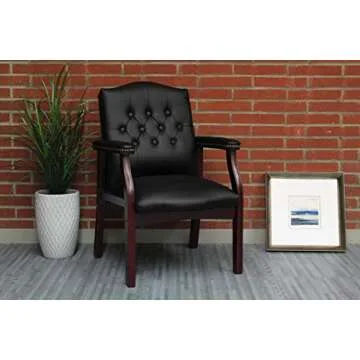 Boss Traditional Black Caressoft Guest Chair with Mahogany Finish (B959-BK)