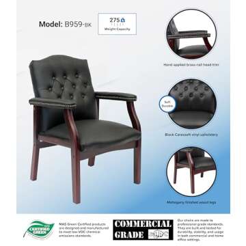 Boss Traditional Black Caressoft Guest Chair with Mahogany Finish (B959-BK)