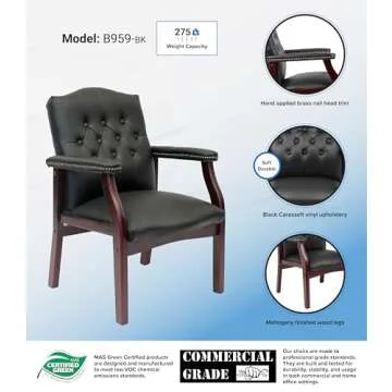 Boss Traditional Black Caressoft Guest Chair with Mahogany Finish (B959-BK)