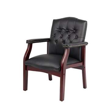 Boss Traditional Black Caressoft Guest Chair with Mahogany Finish (B959-BK)