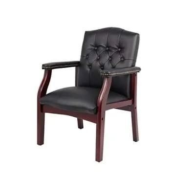 Boss Traditional Black Caressoft Guest Chair with Mahogany Finish (B959-BK)
