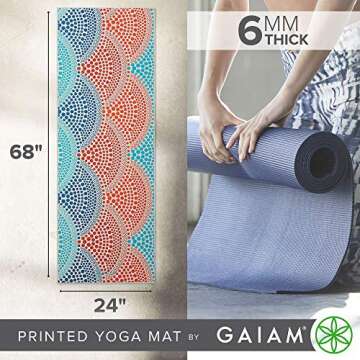 Gaiam Yoga Mat Premium Print Extra Thick Non Slip Exercise and Fitness Mat for All Types of Yoga, Pilates and Floor Workouts, Alterra, 6mm