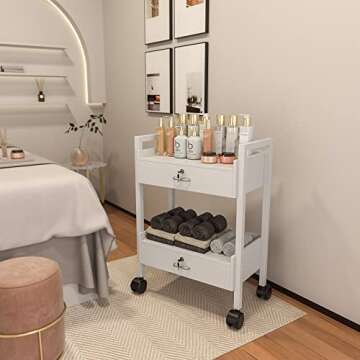 2-Layer Salon Beauty Cabinet Cart with Lockable Drawers