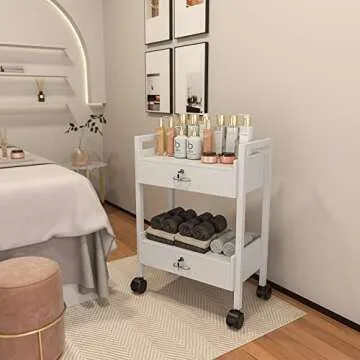 2-Layer Salon Beauty Cabinet Cart with Lockable Drawers