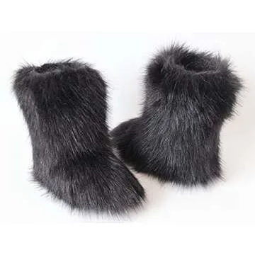 Gegefur Women's Faux fur Boot Furry Fluffy Short Snow Boot Mid-Calf Boots Warm Comfortable Outdoor F...