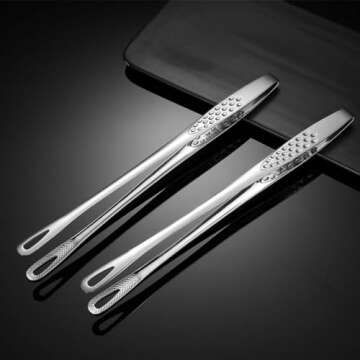 Hemoton 2 pcs Stainless Steel Food Tongs Japanese Style Multifunction Cooking Tongs Kitchen Serving ...
