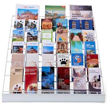 Displays2go 6-Tier Wire Countertop Rack for Literature, Open Shelving Accommodates a Variety of Items, Small Sign Channel - White