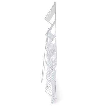 Displays2go 6-Tier Wire Countertop Rack for Literature, Open Shelving Accommodates a Variety of Items, Small Sign Channel - White