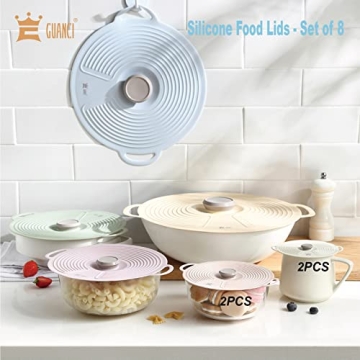 GUANCI Silicone Lids Set 8 Pack for Easy Food Storage