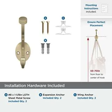 Decorative Double Prong Wall Hook for Coats & Bags