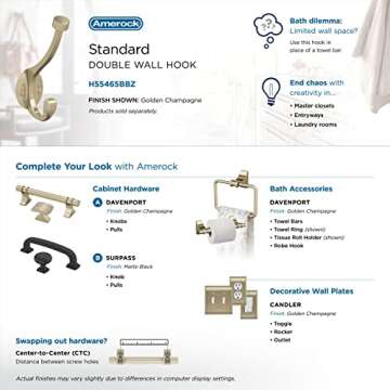 Decorative Double Prong Wall Hook for Coats & Bags