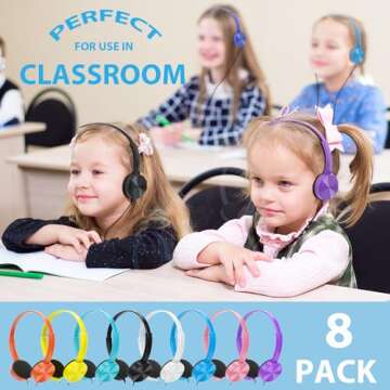 Ladont 8 Pack Kids Headphones Bulk for Classroom School Students, Durable Wholesale Class Set Headph...