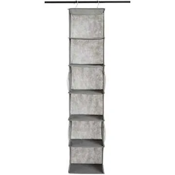 Amazon Basics 6-Tier Hanging Closet Shelf Organizer With Pockets, 8.5" D x 12" W x 9" H, Grey