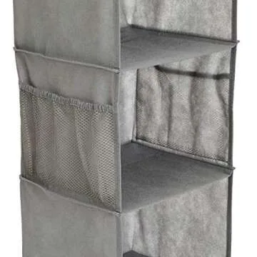 Amazon Basics 6-Tier Hanging Closet Shelf Organizer With Pockets, 8.5" D x 12" W x 9" H, Grey