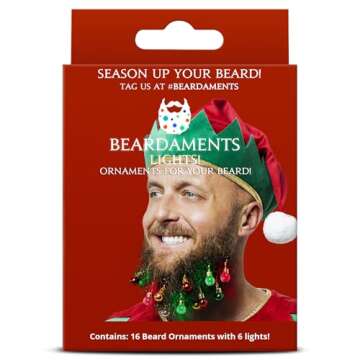 Beardaments Beard Lights - Light-Up Beard Ornaments for Men - Colorful Christmas Beard Baubles with Easy Clip Attachment - Funny Christmas Ornaments - 16pc