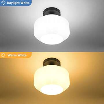 Industrial Ceiling Light Fixture White with Frosted Glass Shade, Black Semi Flush Mount Light Fixture for Hallway Porch Kitchen Entryway Corridor, Farmhouse Close to Ceiling Lights, E26 Base