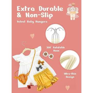 HOUSE DAY Velvet Baby Hangers 50 Pack, Premium Children's Hangers for Baby, Infant & Toddler Clothes, Durable Non Slip Baby Felt Hangers Beige, 11 Inch Baby Hangers for Closet, Ideal for Everyday Use