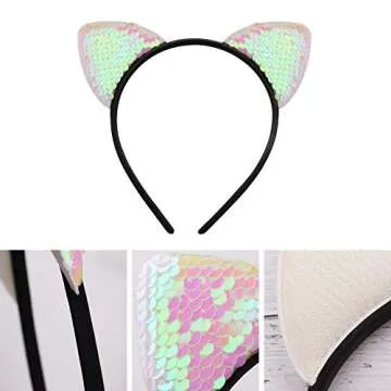 WXJ13 10 Pieces Cat Ears Headbands Reversible Sequins Headbands Hair Accessories for Girls and Women