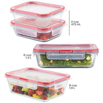 Pyrex Freshlock (4-Pack) Mixed Sized Glass Food Storage Containers Set, Airtight & Leakproof Locking...