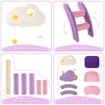 Calmbee Cat Tree Cat Tower Cat Scratching Post, 42.5 Inches Purple Cute Cat Tree for Indoor Cats, Natural Sisal Cat Climbing Activity Trees with Hammock & Stairs for Cats Kittens Pets Small Cat