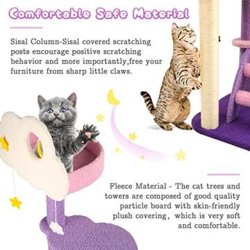 Calmbee Cat Tree Cat Tower Cat Scratching Post, 42.5 Inches Purple Cute Cat Tree for Indoor Cats, Natural Sisal Cat Climbing Activity Trees with Hammock & Stairs for Cats Kittens Pets Small Cat
