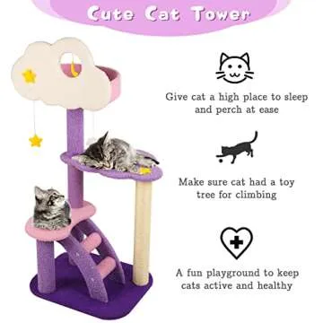 Calmbee Cat Tree Cat Tower Cat Scratching Post, 42.5 Inches Purple Cute Cat Tree for Indoor Cats, Natural Sisal Cat Climbing Activity Trees with Hammock & Stairs for Cats Kittens Pets Small Cat