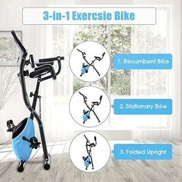 Merax Folding 3 in 1 Adjustable Exercise Bike with Bands