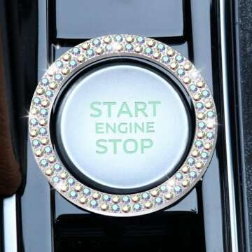 LivTee Car Engine Start Stop Decoration Ring, Crystal Double Rhinestone, Bling Car Interior Accessor...