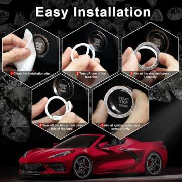 LivTee Car Engine Start Stop Decoration Ring, Crystal Double Rhinestone, Bling Car Interior Accessories for Women, Key Ignition & Knob Bling Ring, Push to Start Button Cover/Sticker, Colorful