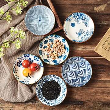 WEUNUM Soy Sauce Dishes Set of 6, 4 Inch Sushi Plates and Appetizer Dessert Small Bowls for Charcute...