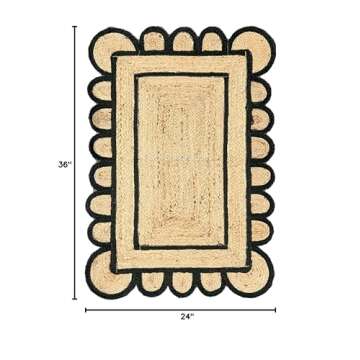 Shiv Shakti Natural Jute Scalloped Decorative Rug - Eco-Friendly 2'x3'