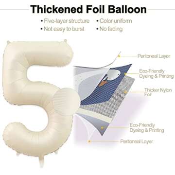 Durable 40 Inch Sand White Number 5 Balloon for All Celebrations