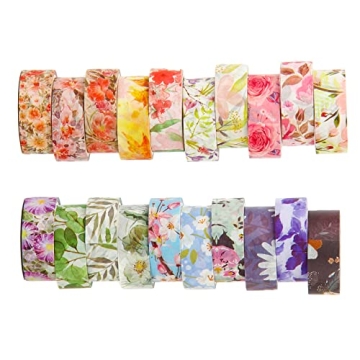 20 Rolls Floral Pretty Flower Washi Tape Set, Colorful Washi Masking Tape for Bullet Journal, Book, ...