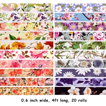 Colorful 20 Rolls Floral Washi Tape Set for Crafts
