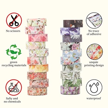 Colorful 20 Rolls Floral Washi Tape Set for Crafts