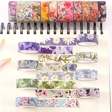 Colorful 20 Rolls Floral Washi Tape Set for Crafts