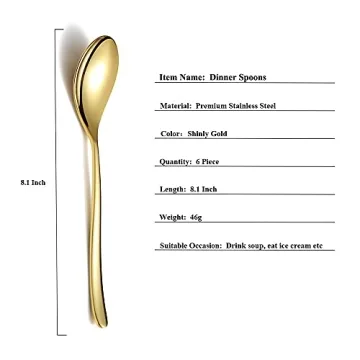 Gold Modern Dinner Spoons 6 Piece Set – Dishwasher Safe
