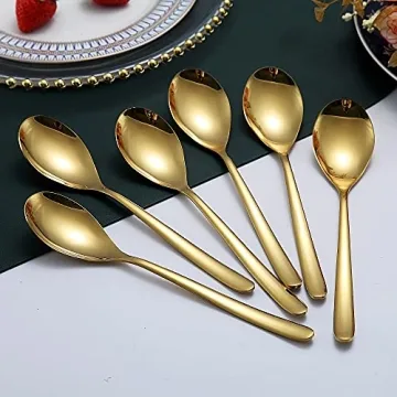 Gold Modern Dinner Spoons 6 Piece Set – Dishwasher Safe