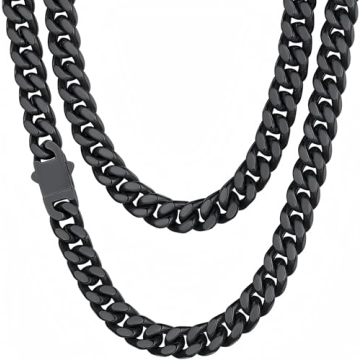 Mens Cuban Link Chain, Black Miami Cuban Chain Necklace for Men, 9mm Wide Hip Hop Mens Jewelry, 22"
