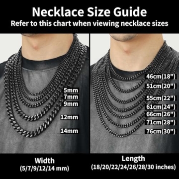 Mens Cuban Link Chain, Black Miami Cuban Chain Necklace for Men, 9mm Wide Hip Hop Mens Jewelry, 22"