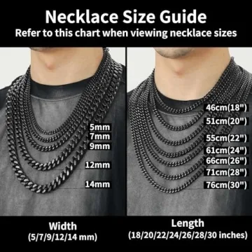 Mens Cuban Link Chain, Black Miami Cuban Chain Necklace for Men, 9mm Wide Hip Hop Mens Jewelry, 22"