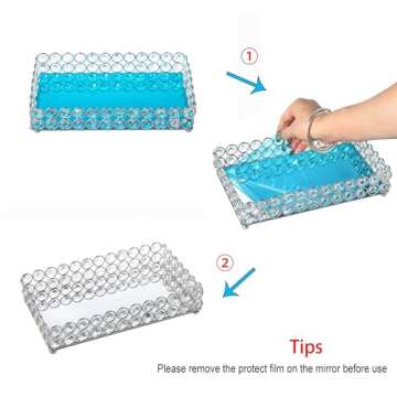 Feyarl Crystal Vanity Makeup Perfume Tray Ornate Jewelry Trinket Organizer Cosmetic Decorative Tray Skin Care Storage for Home Dressing Table Wedding Decoration(Rectangle 12" x 8") (Silver)