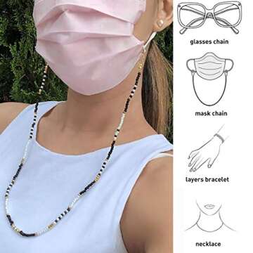 ZWGYS 4 Pcs Eyeglass Chains For Women Eyeglass Holder Beaded Lanyard With Clips