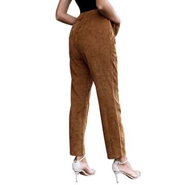 SweatyRocks Women's Casual High Waisted Straight Leg Corduroy Work Pants with Slant Pocket