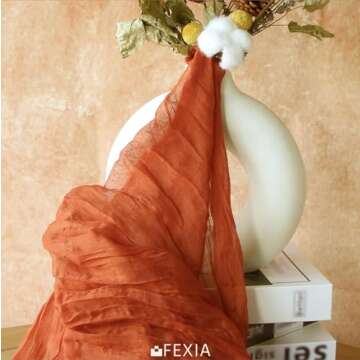 FEXIA Terracotta Cheesecloth Table Runner 35x120 Inches Orange Red Rust Boho Gauze Christmas Table Runners Burnt for Wedding Decor Reception Bridal Shower Centerpiece