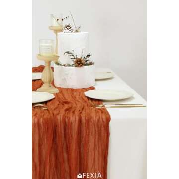 FEXIA Terracotta Cheesecloth Table Runner 35x120 Inches Orange Red Rust Boho Gauze Christmas Table Runners Burnt for Wedding Decor Reception Bridal Shower Centerpiece