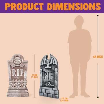 JOYIN 17” Halloween Foam RIP Graveyard Tombstones (5 Pack), Yard Sign Headstone Decorations and 10 Bonus Metal Stakes for Halloween Yard Outdoor Indoor Decorations