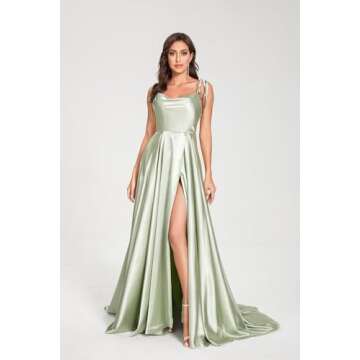 Miao Duo Womens Spaghetti Straps Satin Prom Dresses 2025 High Split Prom Party Ball Gowns with Pockets Rust 08