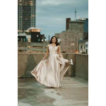 Miao Duo Womens Spaghetti Straps Satin Prom Dresses 2025 High Split Prom Party Ball Gowns with Pockets Rust 08